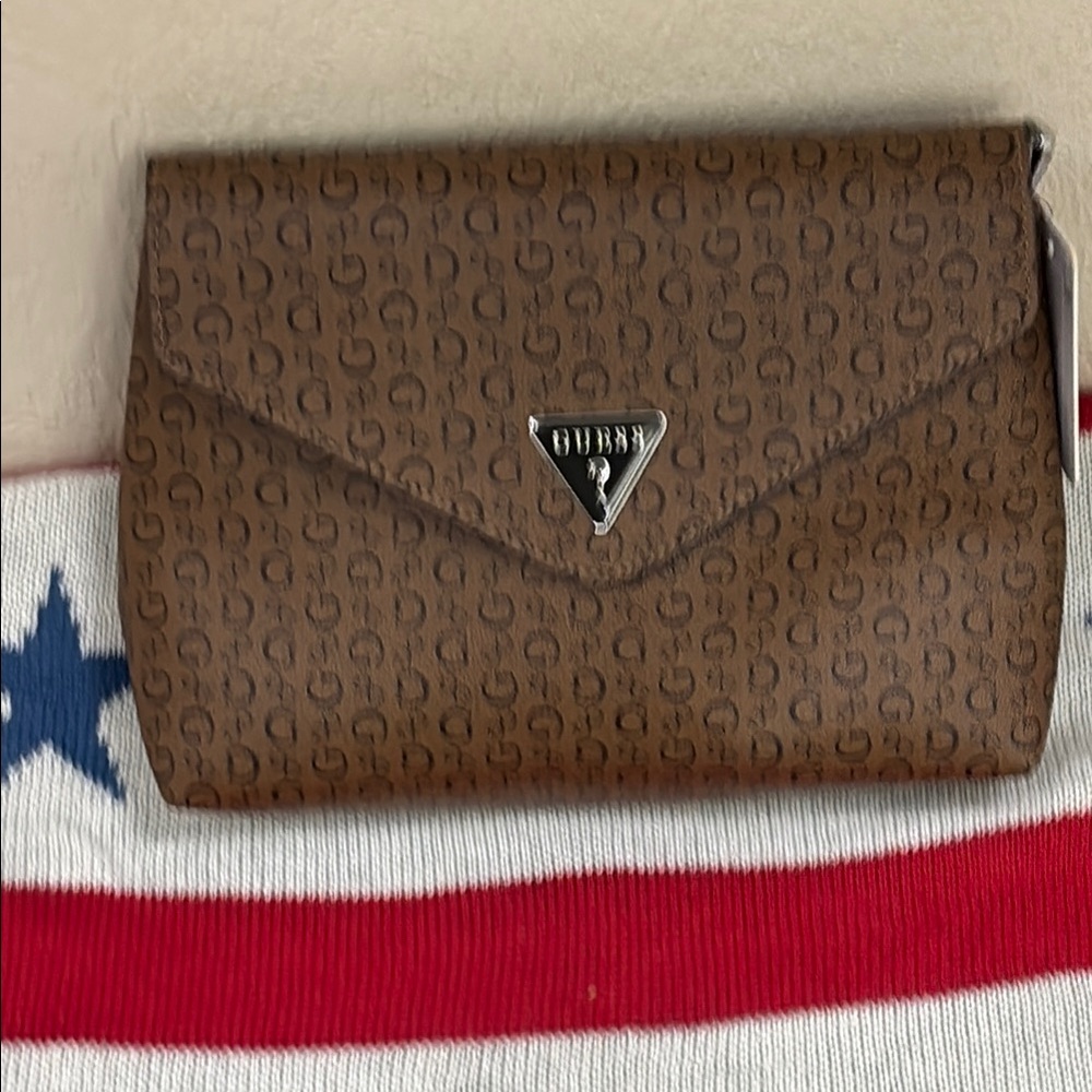 Guess Tan Monogram Envelope Clutch